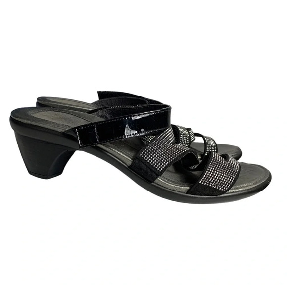 Naot Formal Black Patent Rhinestone Crisscross Heels Sandal EUR 40 US 9-9.5 - Picture 1 of 16